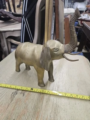 "Figura de elefante de latón de colección trompa de elefante africano buena suerte estatua grande 14""" Foto 1 de 4