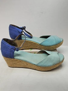 Sandalias de cuña Tom's azul gamuza flecos festival plataforma zapatos talla 9 - Imagen 1 de 7