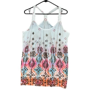Maurices Womens Shirt White Multicolor Blue Boho Bohemian Geometric Tank Top 0 - Picture 1 of 10
