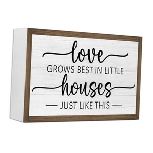 Love Grows Best in Little Houses Just Like This Wooden Box Sign Desk - Picture 1 of 8
