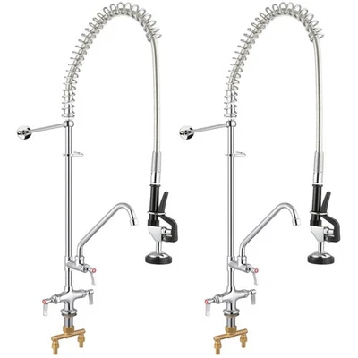 Aquaterior Wall Mount Commercial Faucet w/ Pre-Rinse Pull Down Sprayer 2 Pack