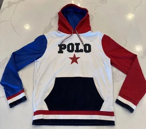 Polo Ralph Lauren Star Sudadera con Capucha Rojo Blanco Azul EE. UU. Colorblock Talla M EXCELENTE - Imagen 1 de 6