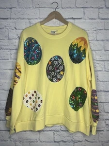QUEEN OF SPARKLES Easter Egg Sweatshirt Large Colorful Sequin Oversized - Picture 1 of 15
