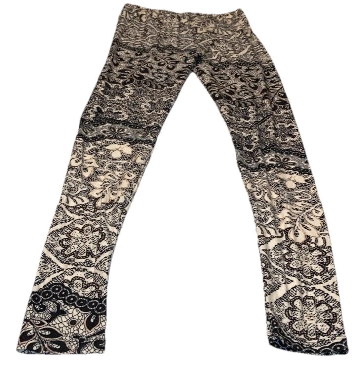 Leggings Nuevos Paisley Negro Crema Bronceado Mujeres Suave Elástico Calce Talla Única Cintura 24” Foto 1 de 4