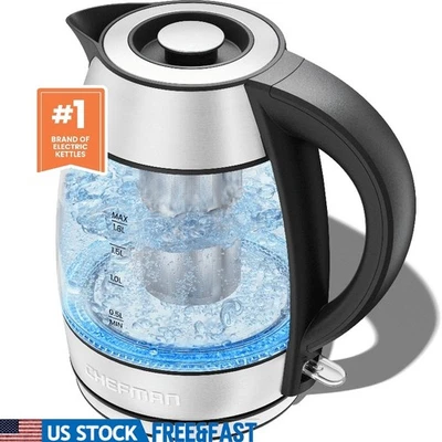 Hervidor de agua de vidrio inalámbrico de 1,8 L indicador LED de ebullición rápida infusor de té apagado automático EE. UU. Foto 1 de 4