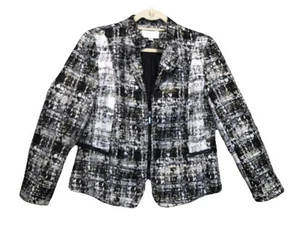 Erin London Women's Black White Gold Thread Long Sleeve Lined Jacket Medium NWT - Picture 1 of 9