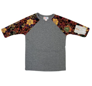 LuLaRoe Sloan Kids Size 4 - Gray Heather with Flowers on Black Sleeves - #3703 - Picture 1 of 1