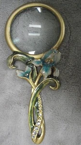 Antico vetro smaltato fiore iris blu Art Nouveau con strass - Foto 1 di 10