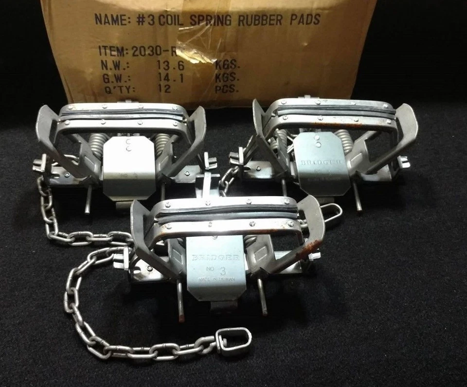 3  BRIDGER #3 RUBBER JAW COIL SPRING TRAP TRAPPING COYOTE BOBCAT TRAP - Image 1 of 1