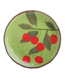 Cherries Salad Plates Set/2 Tag Jardin Glazed Terra Cotta Cherry 8 inch - Picture 1 of 1