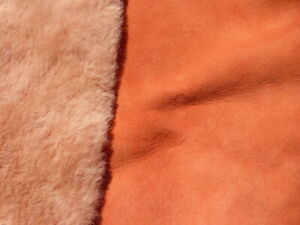 sheepskin shearling leather hide Coral Rose thick plush hair w/Orange Suede back