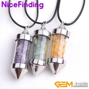 2" Natural Gemstones Chips Wishing Bottle Jewelry Pendant Necklace 16'' Gift NF - Picture 1 of 44