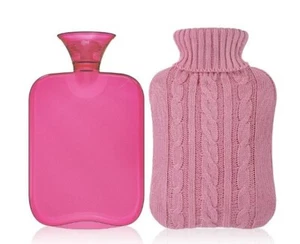 2 of the Large 2L Natural Rubber Hot Water Bottle Warm or cold Fleece Knitted US - Picture 1 of 13