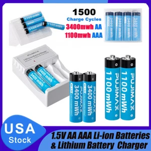 1.5V AA AAA Rechargeable Li-ion Batteries & Fast Lithium Battery Charger LOT - Picture 1 of 52