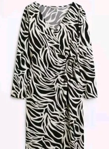 H&M Zebra Print Spring Summer Black & White Wrap Short Mini Dress Fitted. UK S - Picture 1 of 7