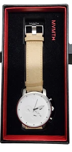 MVMT Chrono weißes Datum Zifferblatt braunes Leder minimalistische Herrenuhr MC01WT 195 $ - Bild 1 von 8