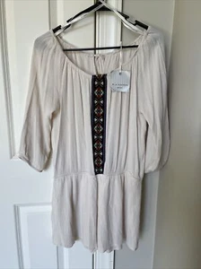 Blu Pepper Cream 3/4 sleeve Off- Shoulder Romper Jr. Large - Picture 1 of 4