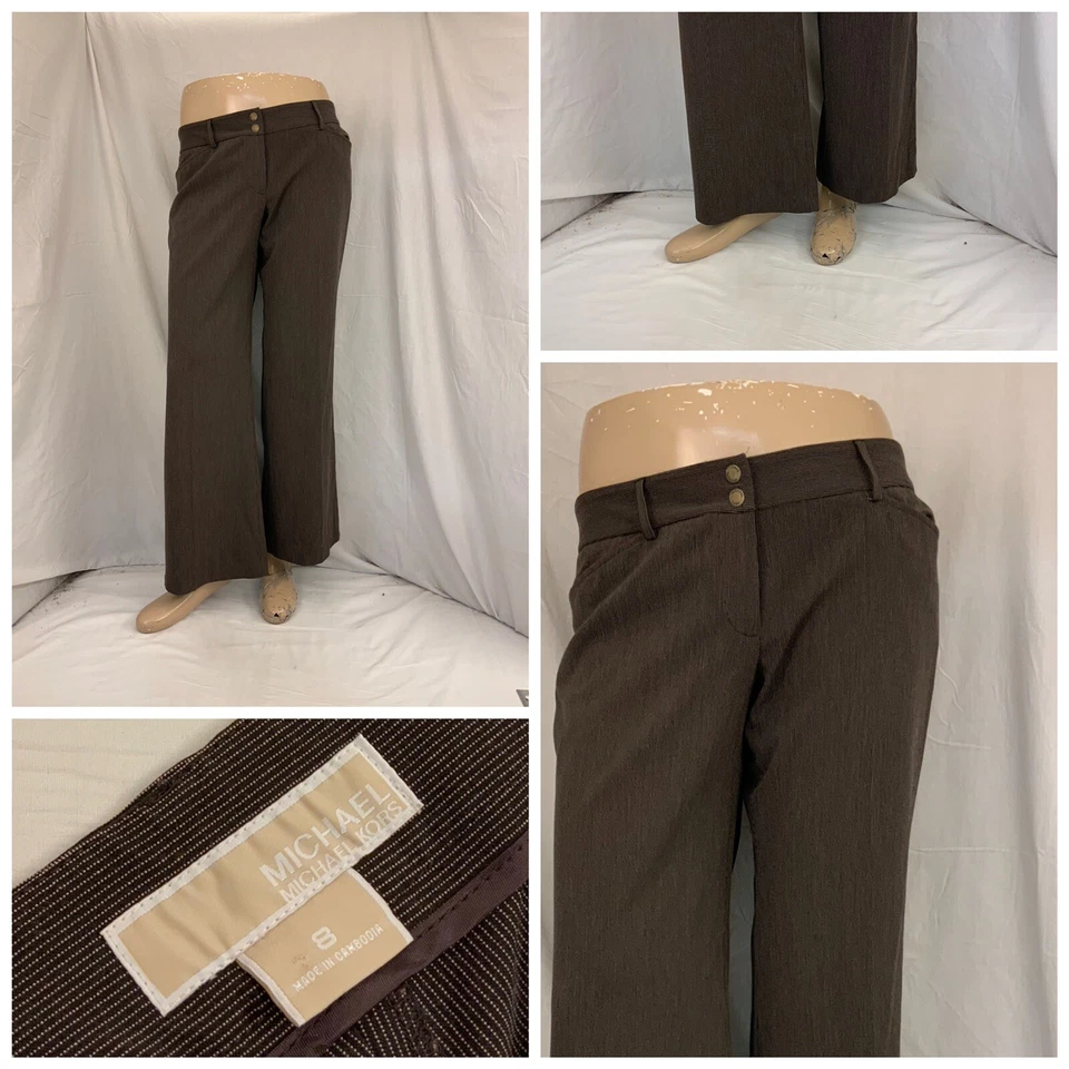 Pantalones Michael Kors 8 Marrón Rayas Frente Plano Pierna Ancha Mezcla Poli YGI Y1-75 Foto 1 de 4