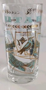 Teal & Gold Gild State Of Utah Tall Glass Vintage U.S.A. Destinations - Picture 1 of 6