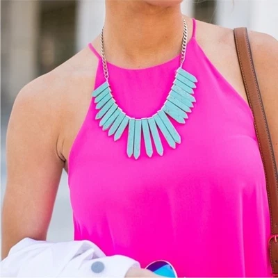 Collar Babero BaubleBar Aqua MARBLE RA Declaración Azul Tono Plata Vaquera Costera Foto 1 de 4