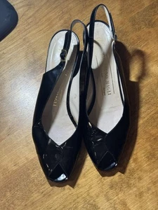 Bruno Magli Women's Slingback Heels Black Patton Leather Peep Toe Size 7AAA - Picture 1 of 10