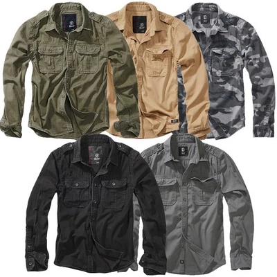 Brandit Vintage Maglia Maniche Lunghe S-7XL Worker Camicia Tempo Libero Lavato - Immagine 1 di 2