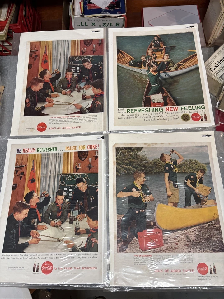 Lot Of 4 Vintage Coca-Cola Boy-scout Advertisements Vintage Soda Ads - Image 1 of 4