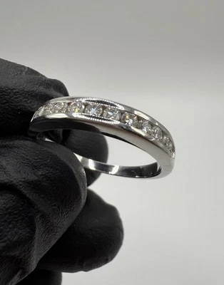 14K Solid White Gold Diamond Band Ring 0.24ct Half Eternity Channel Set Sz 7 - Image 1 of 4