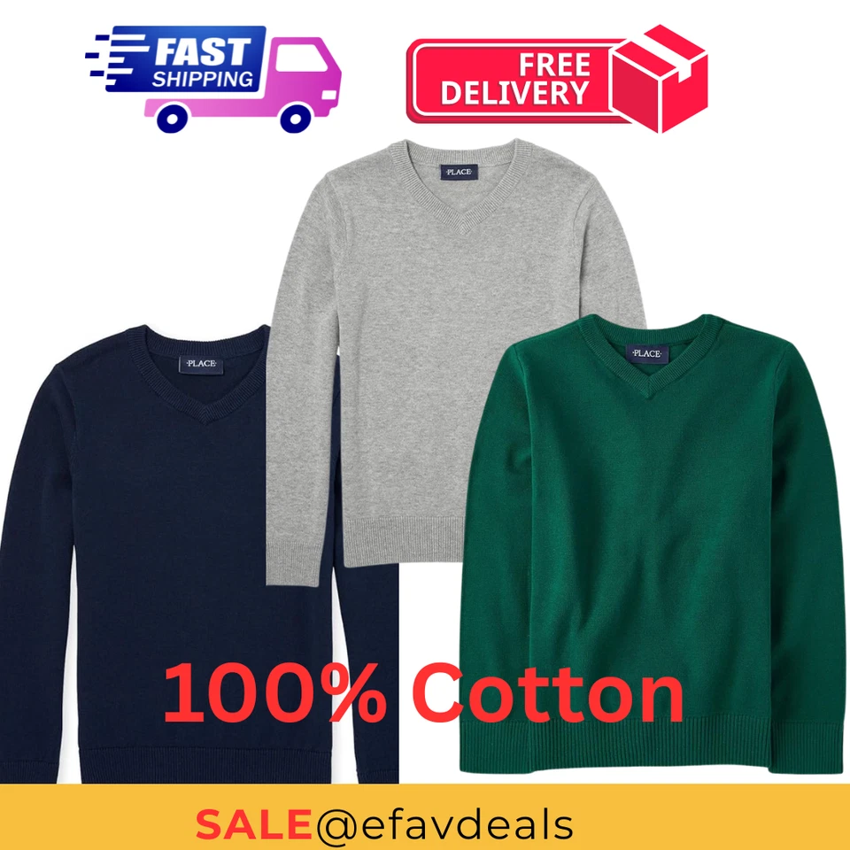 Suéter Pulôver 100% Algodão GRANDE Novo com etiquetas Infantil Place Boys Manga Longa Decote V - Imagem 1 de 1