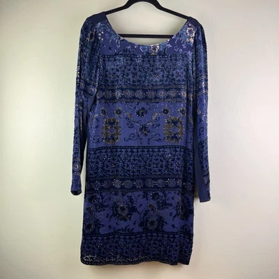 Hale Bob Sz средний синий бисером бархата длинным рукавом колена длина выгорания платье - Изображение 1 из 4