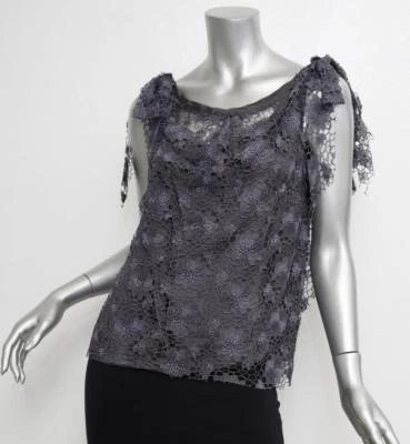 Blusa Camisa Top 38 NINA RICCI Mujer Gris Sin Mangas Drapeada Encaje Foto 1 de 4