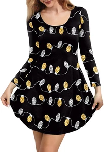 Women St. Patrick'S Day Outfits Long Sleeves Shamrock Clover Printed Flare Dress - Picture 1 of 13