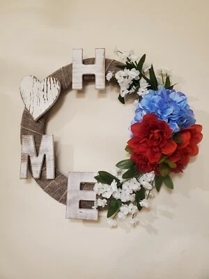 COROA DE PORTA CORAÇÃO CASA vermelha branca e azul patriótica EUA patriótica 4 de julho - Imagem 1 de 4