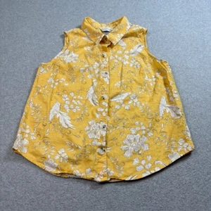 Christopher & Bank Shirt Woman M Yellow Linen Blend Floral Button Tank Boho - Picture 1 of 7
