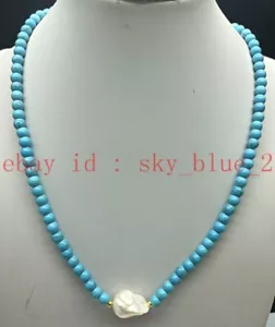 Fashionable 6mm Blue Turquoise and White Cultured Bead Necklace 19 inches  - Picture 1 of 3