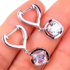 Real 925 Sterling Silver Open Heart Square Crystal Dangle Earrings 24*13Mm H1055