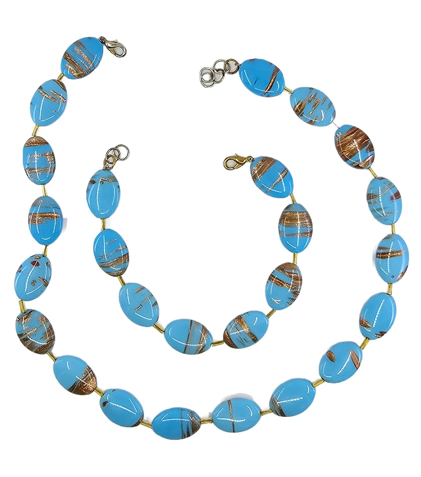 JUEGO COLLAR VIDRIO ARTE VENECIANO LÁMINA COBRE AVENTURINA MURANO ITALIANO SOMMERSO Foto 1 de 4