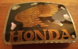 Vintage 80s Honda Goldwing Black Inlay  Motorcycle Bike Heritage Belt Buckle  - Picture 1 of 5