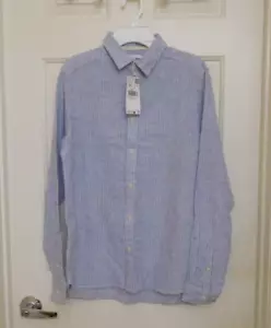 NWT Teen Boy Mango Blue Striped Linen Blend Button Shirt sz XS - Picture 1 of 2
