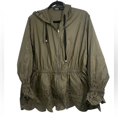 Zara Eyelet Embroidered Oversize Hooded Windbreaker Jacket - Image 1 of 4