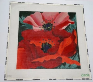 Needlepoint DeDe's Needleworks Hand Painted Giant Poppies Canvas Large 13 Mesh - Picture 1 of 2
