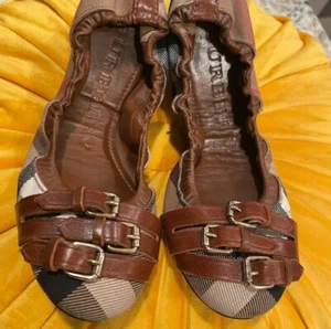 Burberry Nova Check Falconry Ballerina Multi Buckle Ballet Flats Sz 36 - Picture 1 of 8