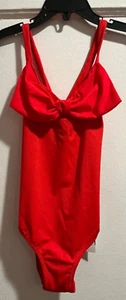 Zara Solid Red Bathing Suit w/Bow One Piece Suit Open Back Swimsuit Sz 9-10 Yrs - Picture 1 of 5