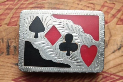 Vintage Western Flair Hand Made Card Suits Gambling Casino Belt Buckle - Image 1 of 3