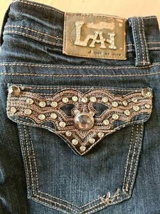 LAI L.A. IDOL Jeans USA Rhinestone Studded Bootcut Denim Size 5 w/ Flap Pockets - Picture 1 of 9