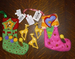 Dept 56 Lot 2 Felt Stockings 3 Small Deer Ornaments All new with tags - Picture 1 of 9