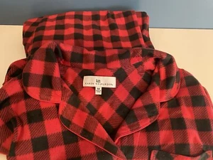 Karen Neuburger Pajama Set Sz 1 XL Red Soft Fleece Warm Plaid Button Up - Picture 1 of 19