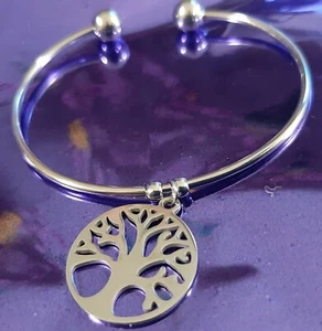 Bracciale Acciaio ALBERO VITA Rigido (No Pandora) Argento Ciondolo Anallergico - Picture 1 of 3