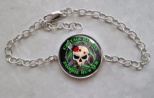 925 Sterling Silver Bracelet Zombie Hunter Custom Text undead monster killer - Picture 1 of 2