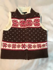 GAP Kids VEST ~ Brown print knit @ Sherpa lining ~ size L (10). - Picture 1 of 3